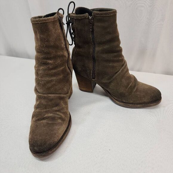 BOS. & CO. Size 40 US 9.5-10 Barlow Suede Slouch Lace Up Rear Side Zipper Ankle - Picture 2 of 11